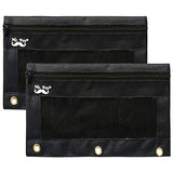 Mr. Pen Fabric Pencil Pouch with 3 Binder Holes, Black, Set of 2