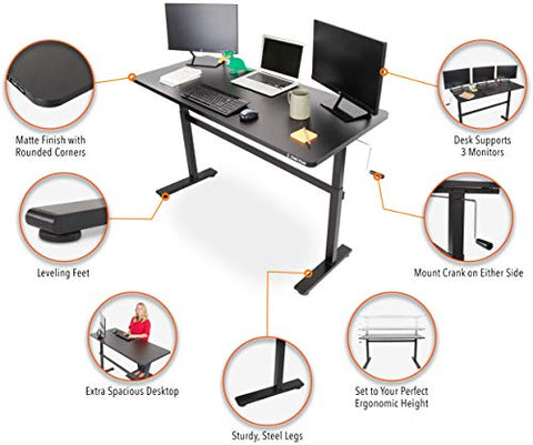 Stand Steady Tranzendesk Power | 55 inch Electric Standing Desk with Built-in Charging | Height Adjustable Stand Up Desk with Clamp on Shelf | Electro