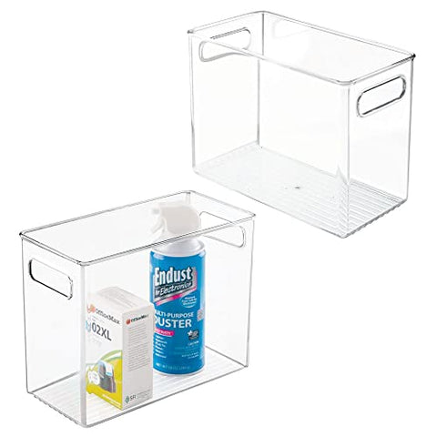 mDesign Tall Plastic Office Storage Bin with Handles