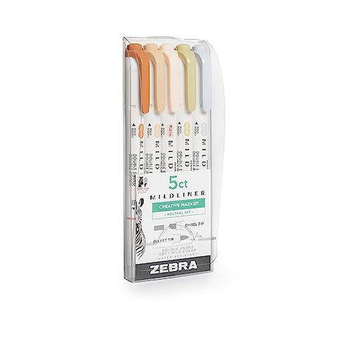 Zebra Mildliner Double-Ended Highlighter 5-Pack - Neutral Set