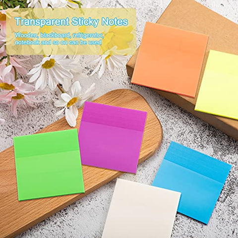 3x3 Transparent Sticky Notes, Self-Stick Pads in 3 Colors, 600 Sheets (12  Pack)