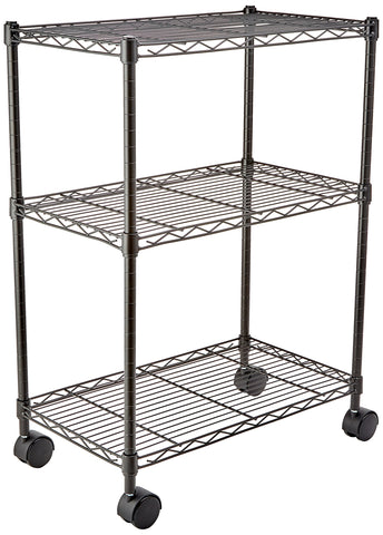 AmazonBasics 3-Shelf Shelving Storage Unit on 3" Wheel Casters, Metal Organizer Wire Rack, Black (23.2L x 13.4W x 32.75H)